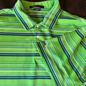 Tiger Woods Nike Golf Polo Shirt Size XL Green Striped Cotton Casual Dri-Fit